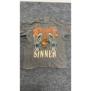 Popular Girl T-Shirt Womens Size L Gray Saint Sinner Graphic Cotton Short Sleeve